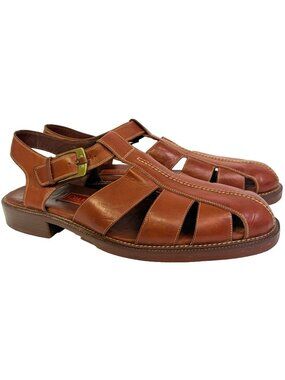 COLE HAAN COUNTRY LEATHER FISHERMAN SANDALS BROWN BUCKLE BRAZIL MENS 13 M VGC!